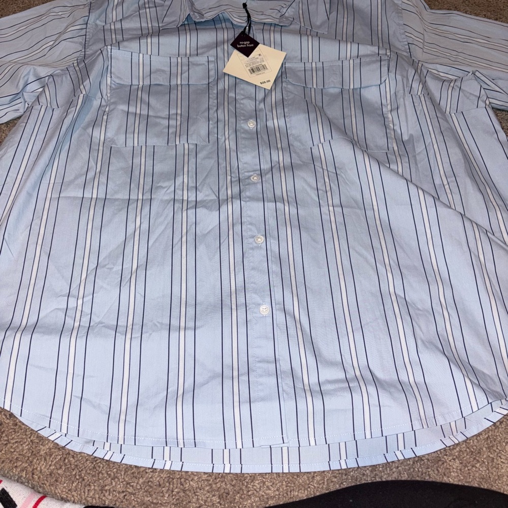 Ava & Viv Sky Blue Striped Button-Down Shirt - Picture 2 of 7